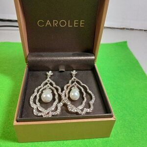 NWT Carolee Faux Pearl Teardrop Large Sparkling Earrings